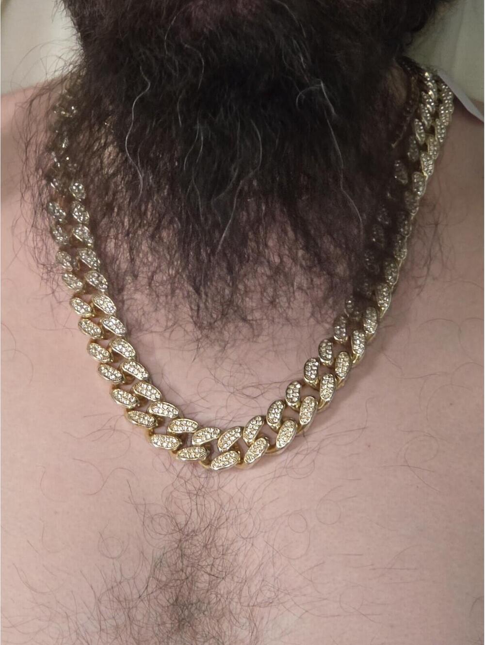 Mens Heavy Chunky Goldtone Rhinestones Necklace 296gs 24" #father's Day # Hiphop